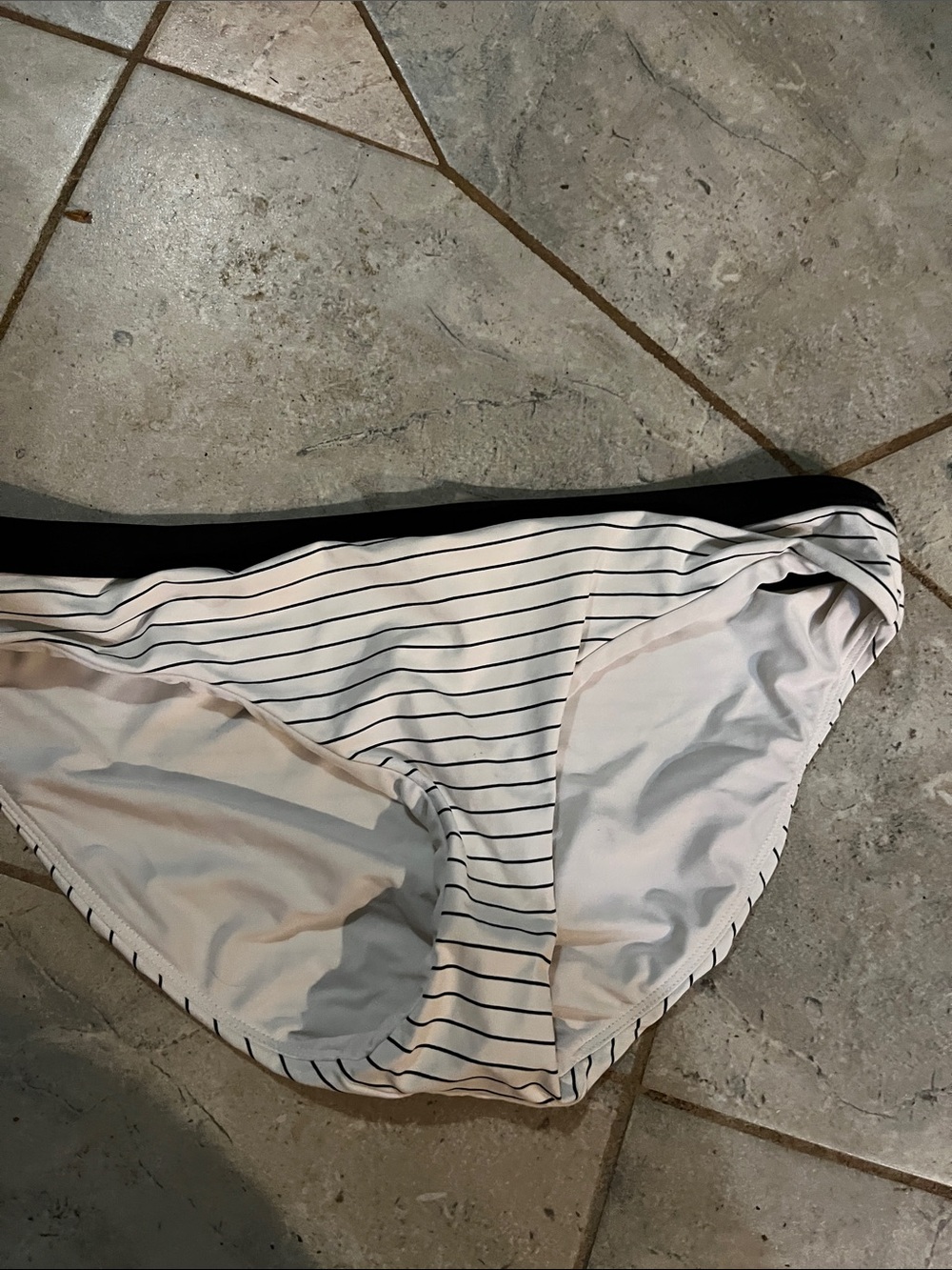 Striped White & Black Bikini Bottom